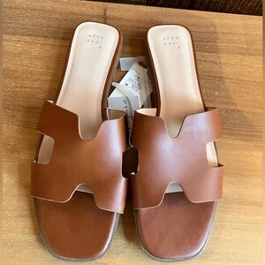 Vegan Leather (Size 11) Brown Sandal Slides Minimalist Summer Casual Festival